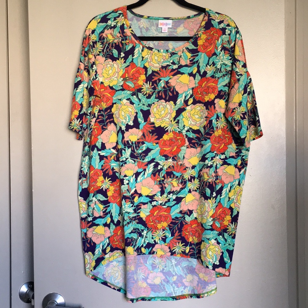 LuLaRoe SM Irma - Purple with Multicolored Flowers